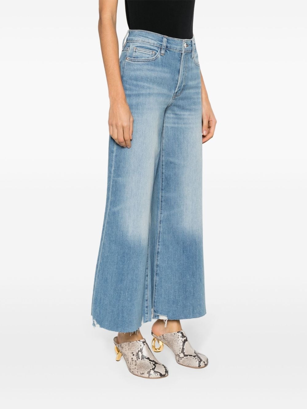 cropped wide-leg frayed jeans - 3