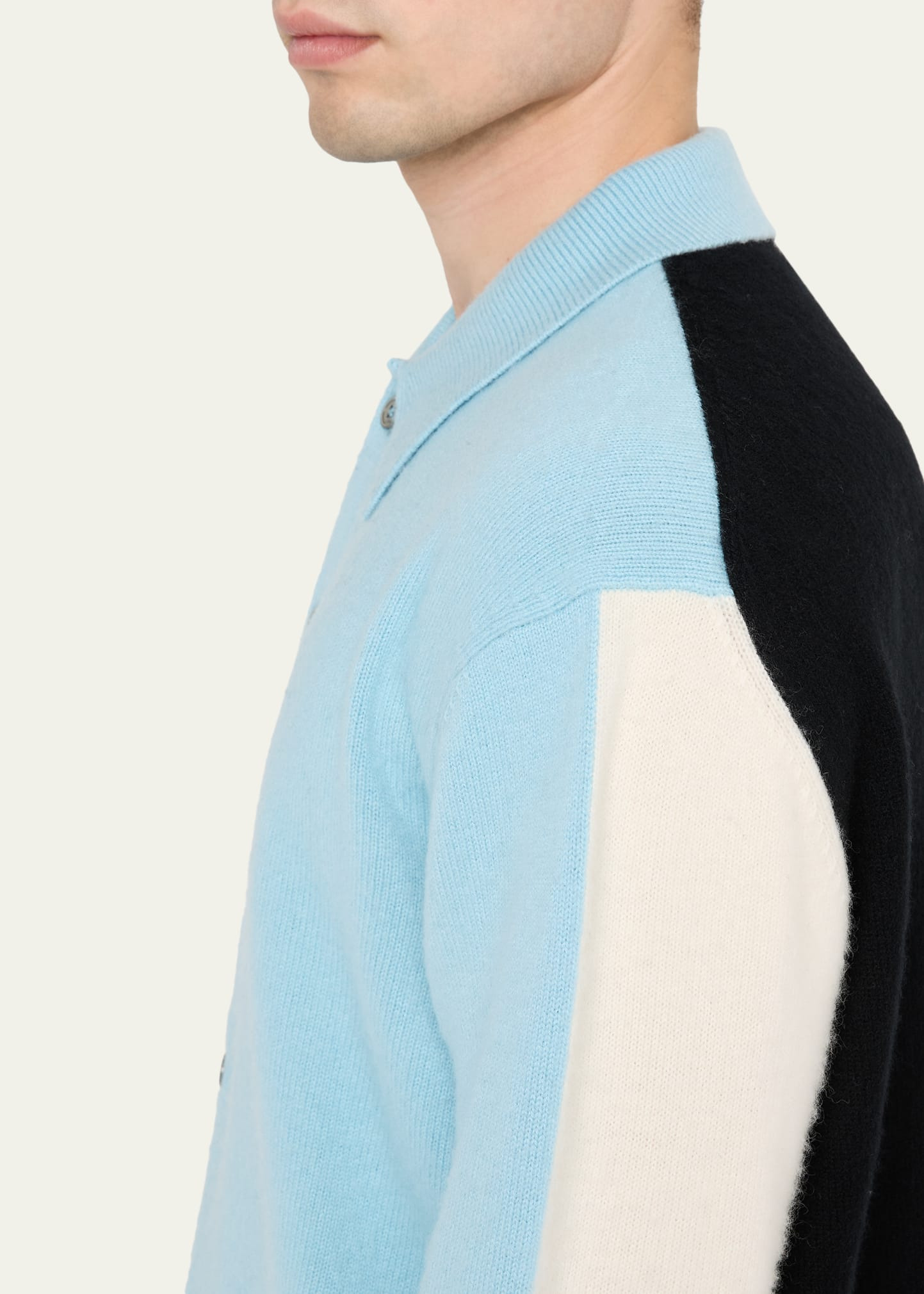 Men's Brushed Wool and Cashmere Color-Block Polo Cardigan - 5