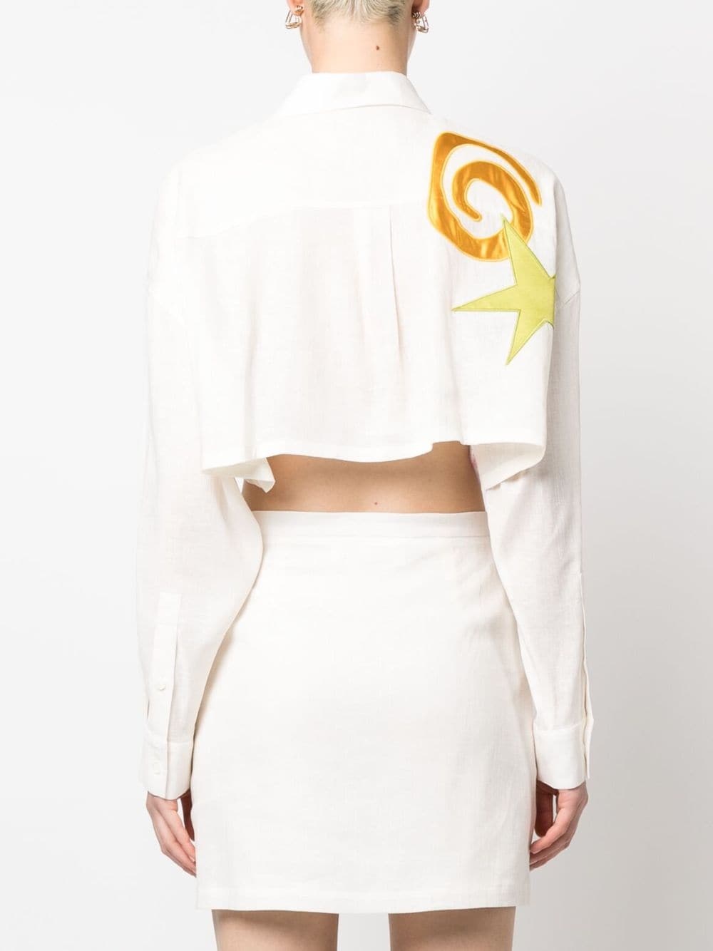 slogan-embroidered long-sleeve cropped shirt - 5