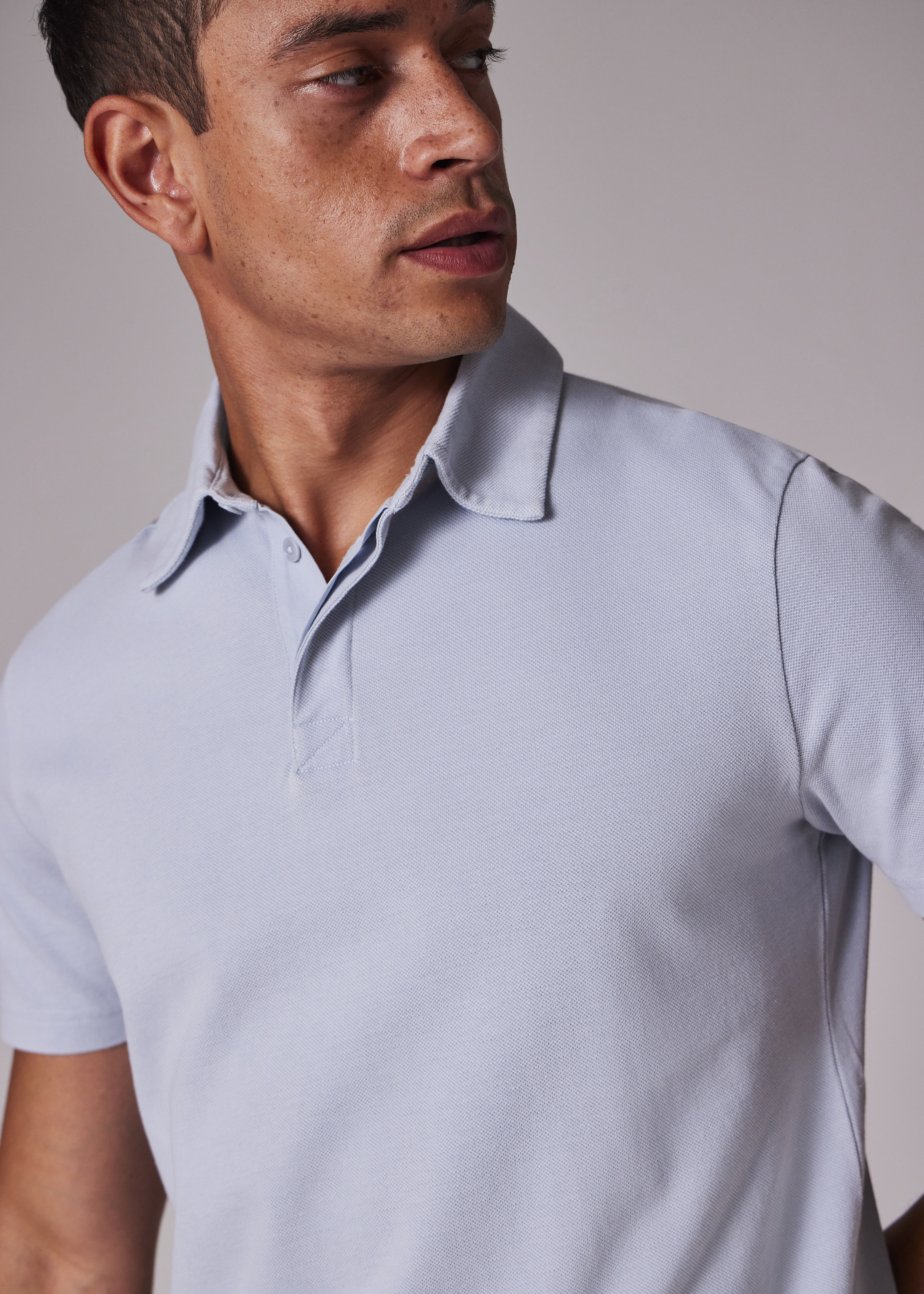 Pale Blue Concealed-Placket Polo Shirt - 3