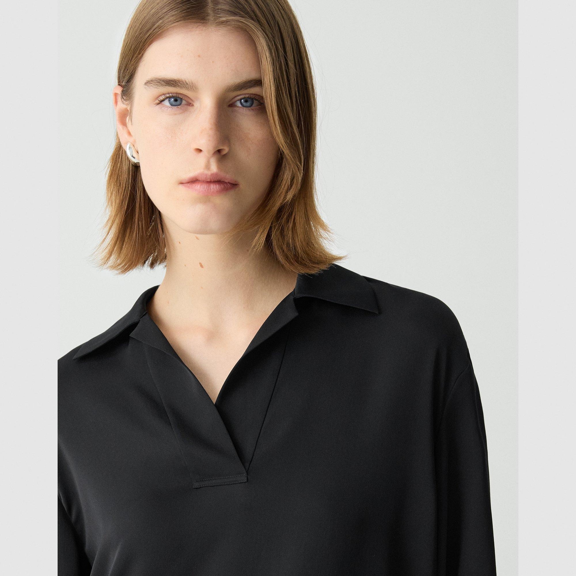 Oversized Polo Shirt in Silk Georgette - 5