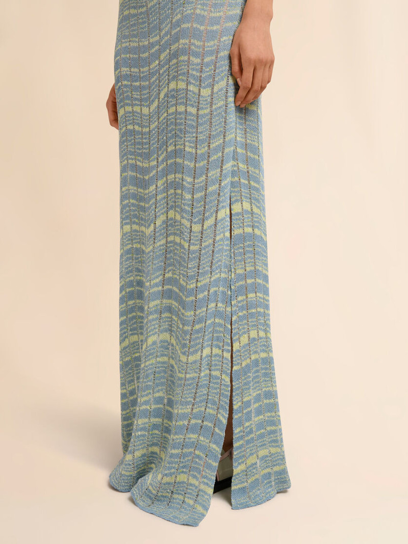 BLUE RIBBED LINEN DRESS WITH WAVY PATTERN 5