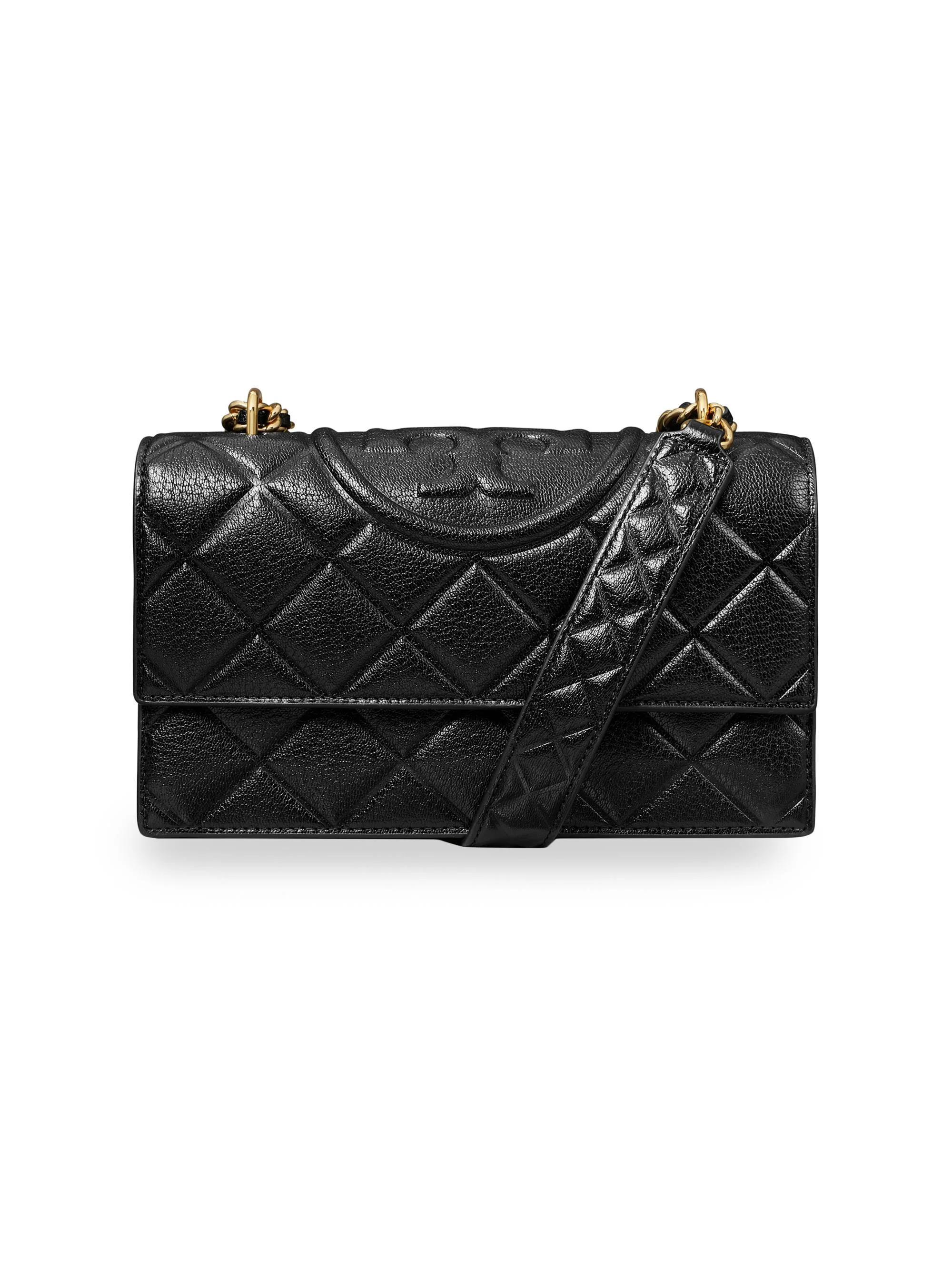 Women's Small Fleming Polished Grain Leather Shoulder Bag - Black - 1