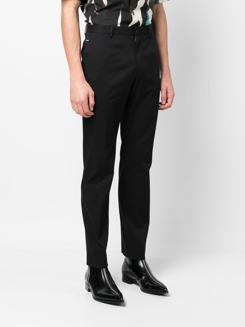 logo-plaque cotton tailored trousers - 3