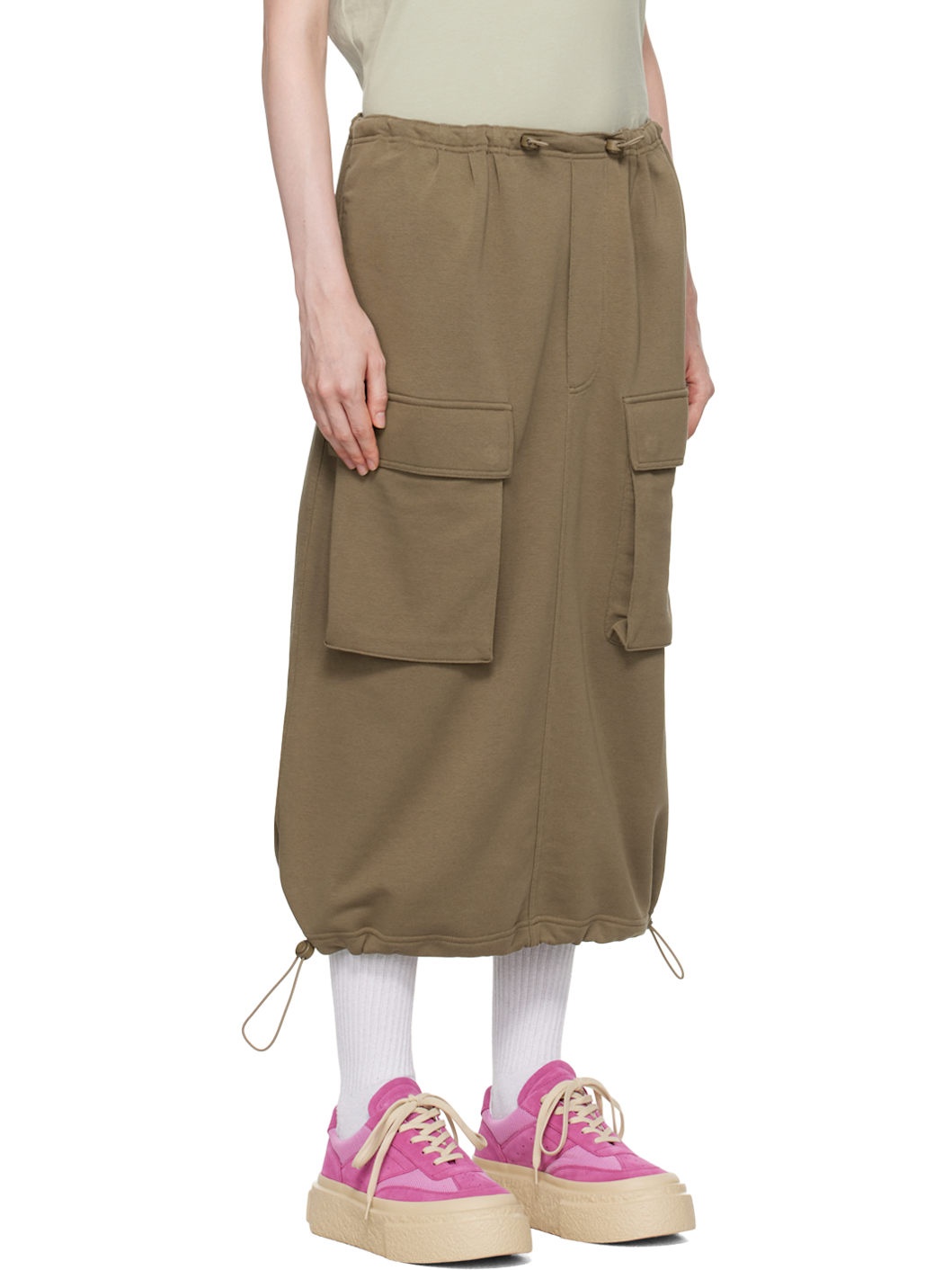 Khaki Flap Pocket Midi Skirt - 2