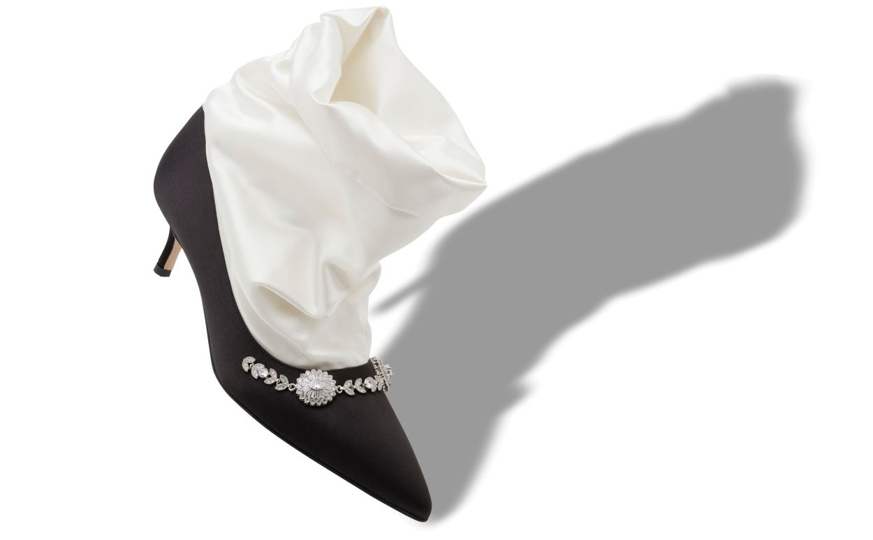 Black and Cream Satin Shoe Booties - 2