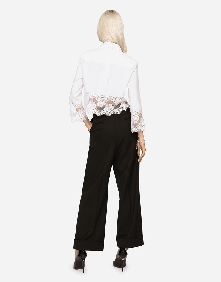 Cropped poplin shirt with lace inserts - 3