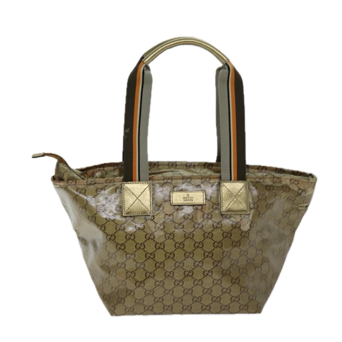 GUCCI GG Crystal Tote Bag Gold Gray Brown - 13