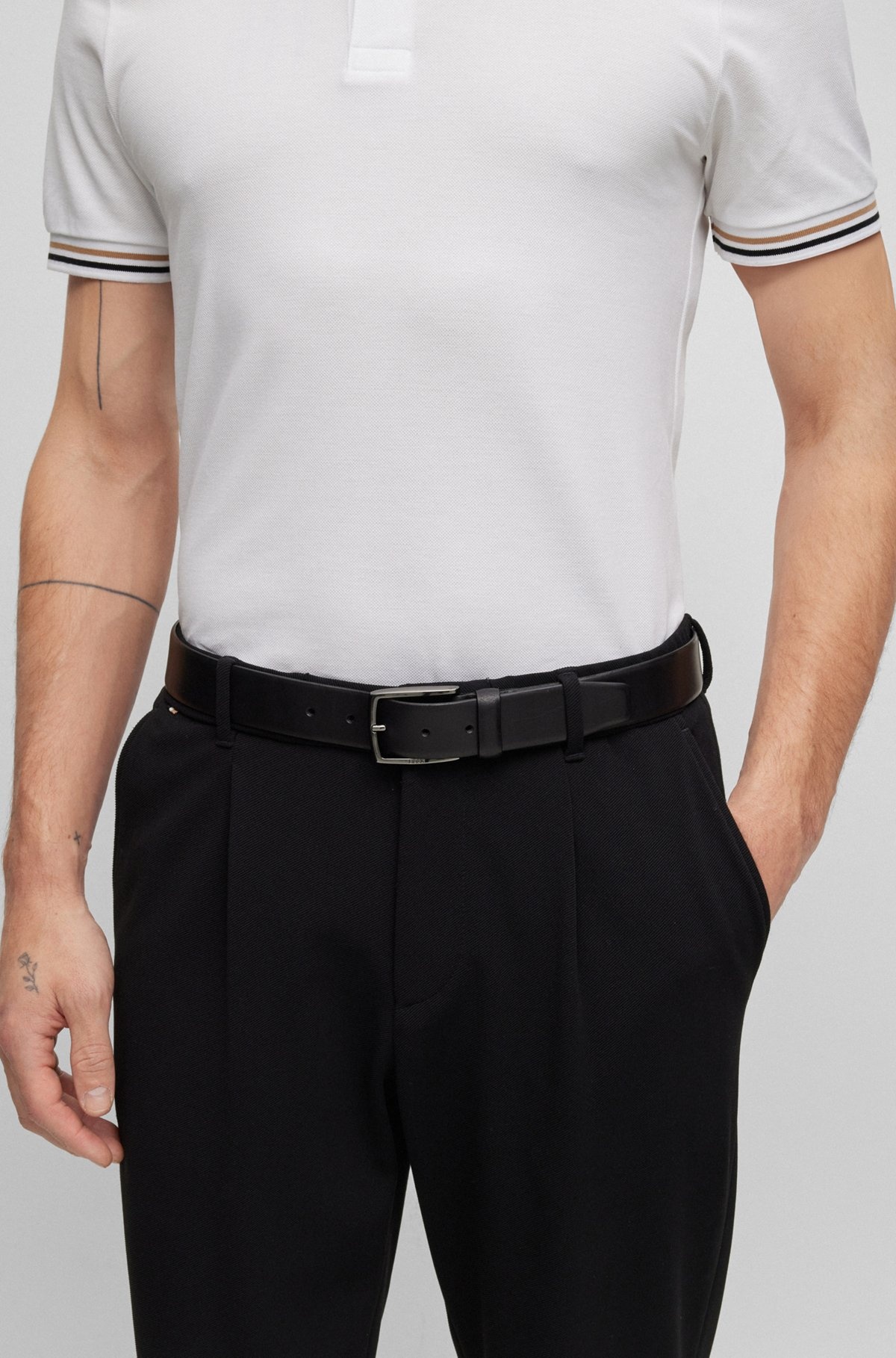 ITALIAN-LEATHER BELT WITH POLISHED GUNMETAL BUCKLE - 2