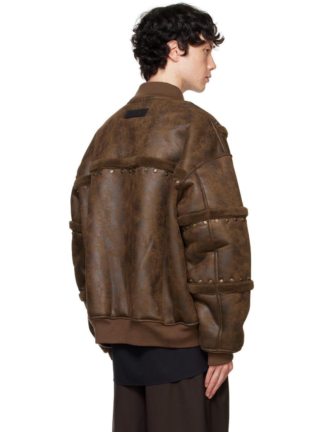 Brown Stud Faux-Leather Jacket - 3