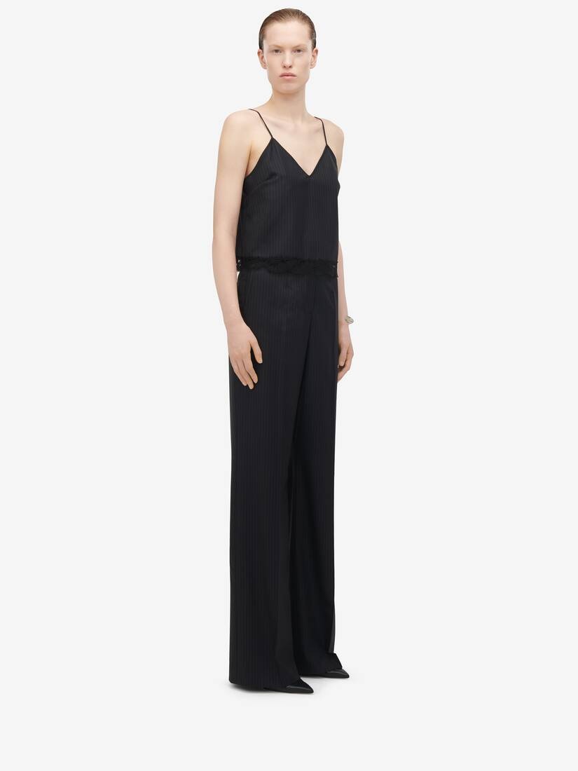 Women's High-waisted Wide Leg Trousers in Navy - 3