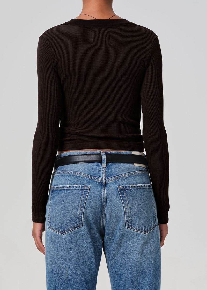 Varra Waffle Henley In Chocolate 3