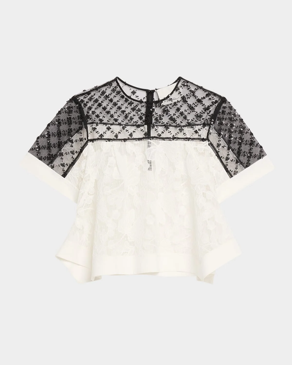 Corded Lace Organza Short-Sleeve Flounce Top - 1