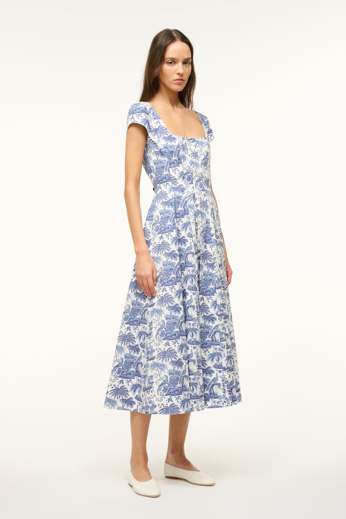 STAUD SHORT SLEEVE WELLS DRESS BLUE TOILE - 4