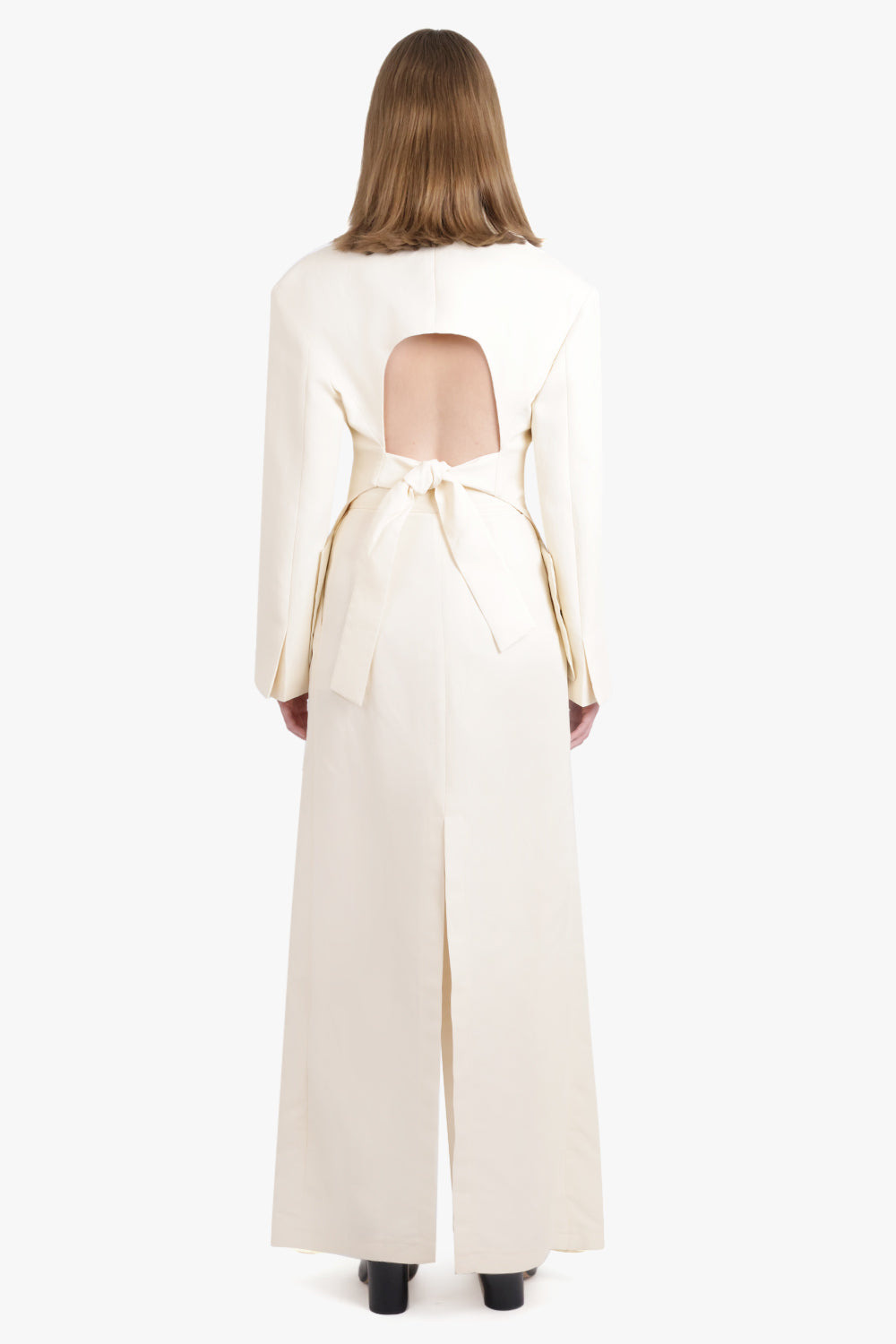 DOUBLE BREASTED CUTOUT TIE DETAIL JACKET | ECRU - 5