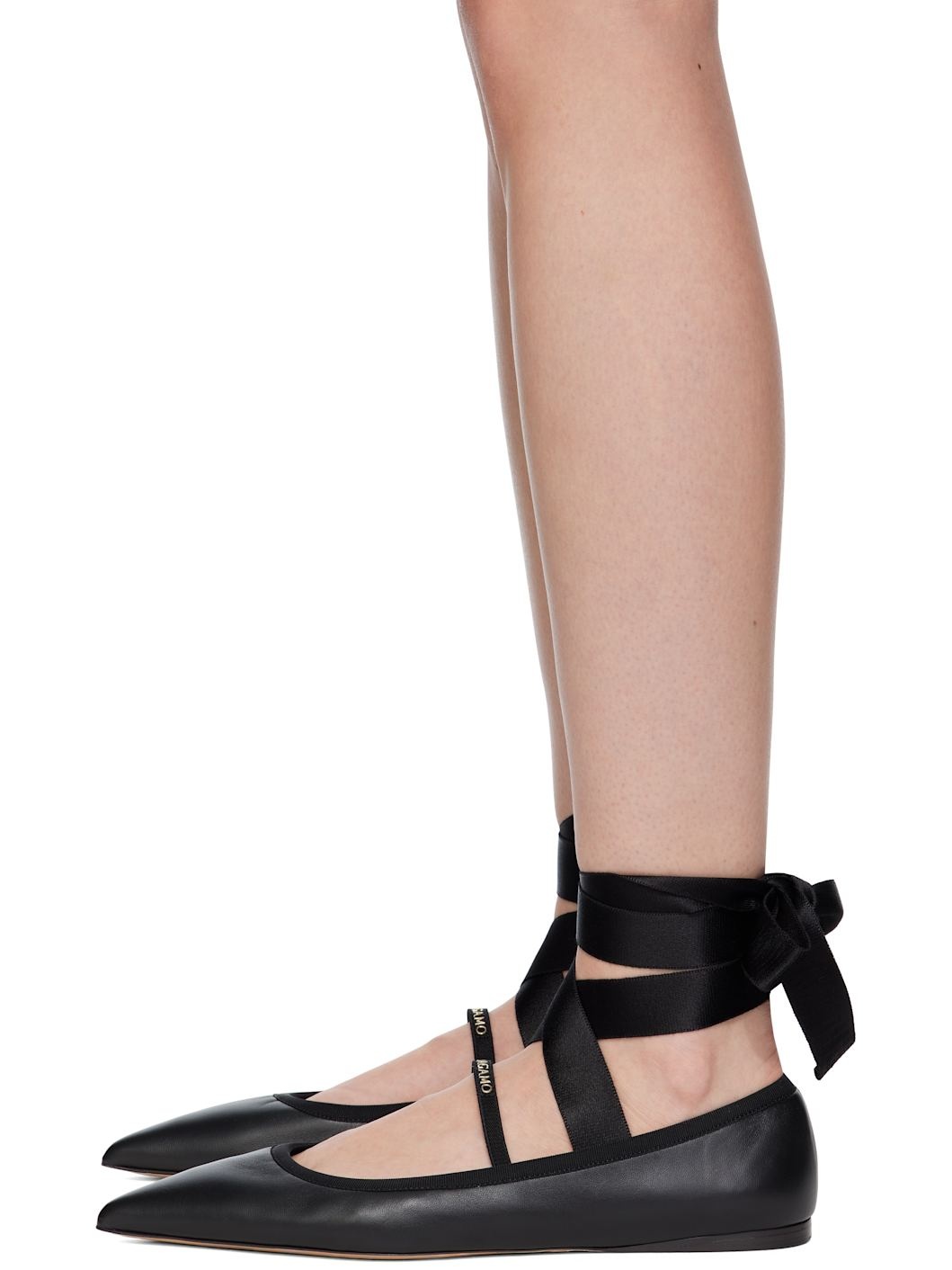 Black Ankle Ribbon Ballerina Flats - 3