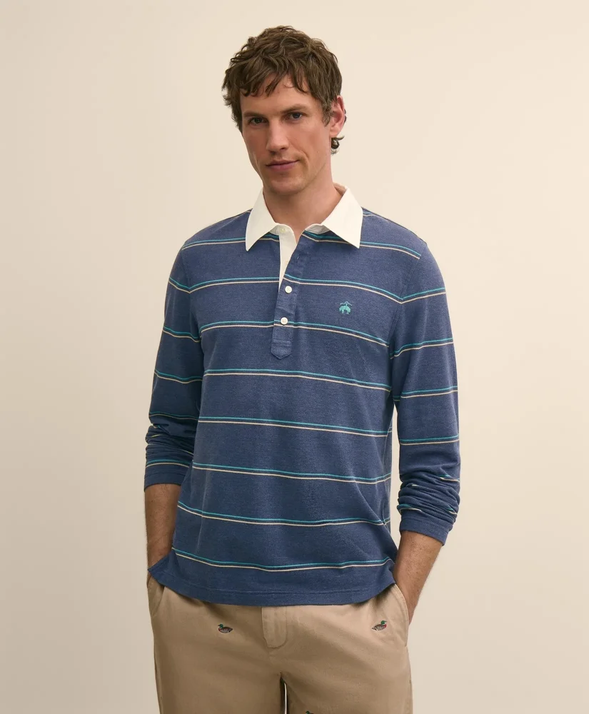 Supima® Cotton Pique Woven-Collar Striped Vintage Polo Shirt - 1