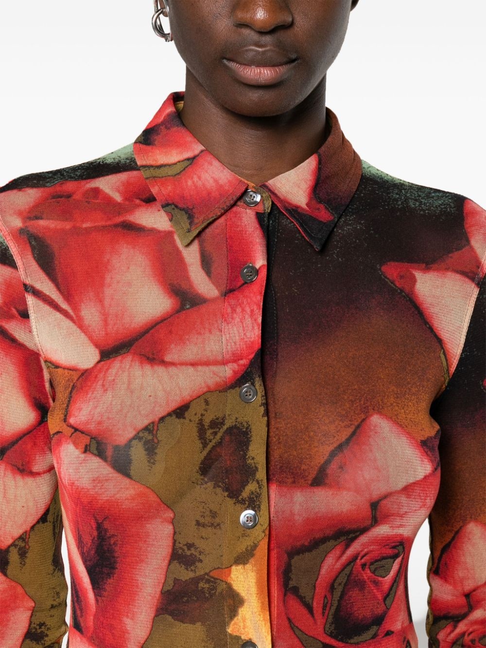 rose-print mesh shirt - 5