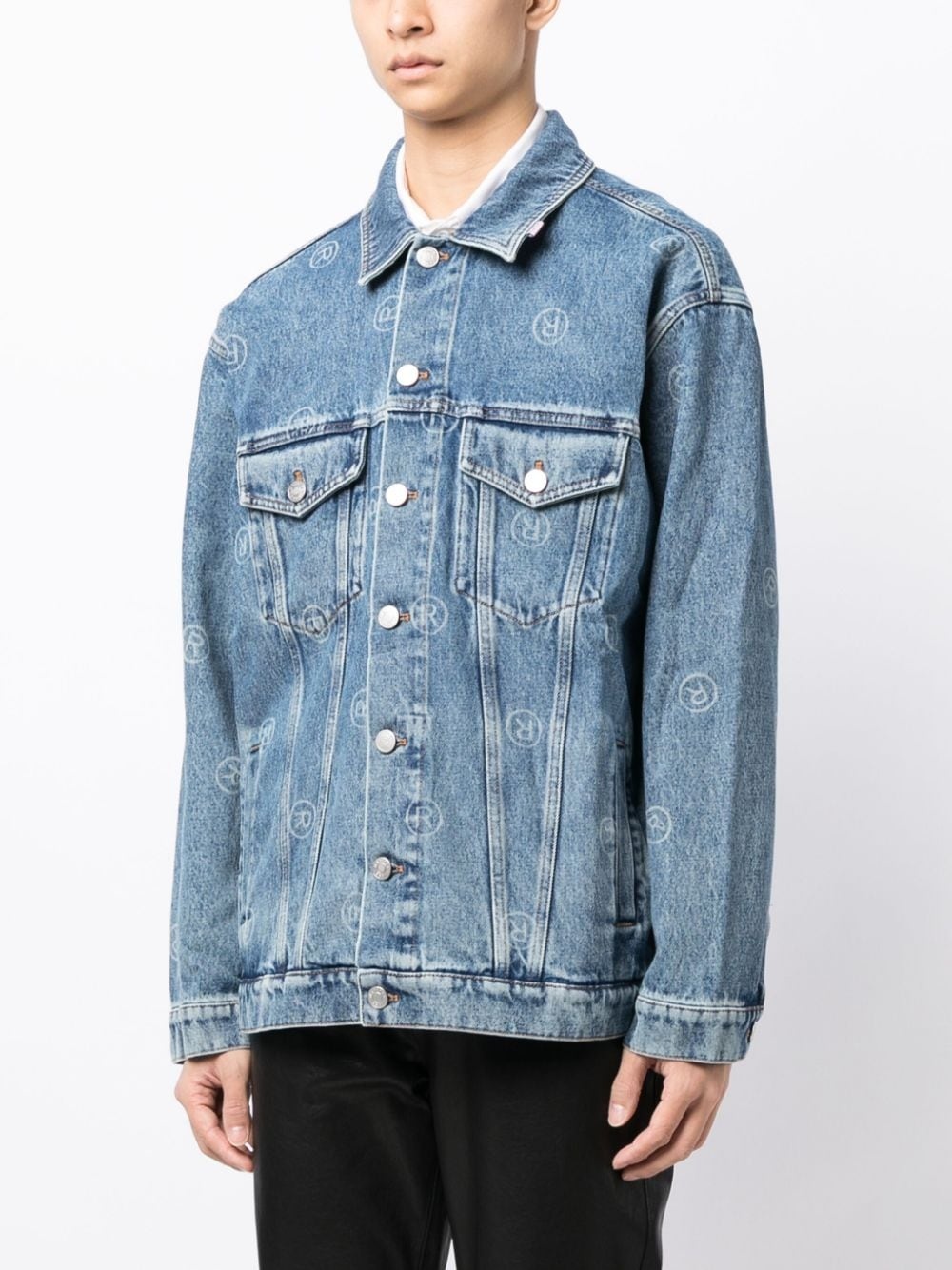 monogram-print denim jacket - 4