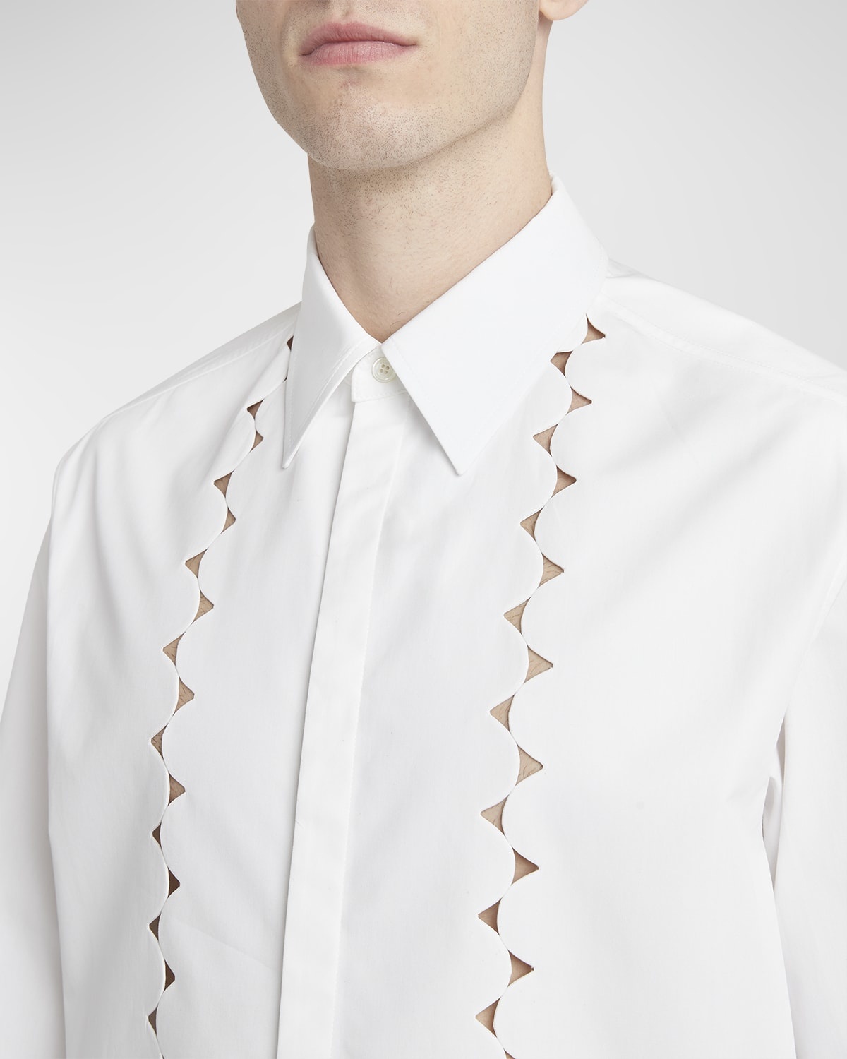 Men's Scalloped Broderie Anglaise Button-Down Shirt - 5