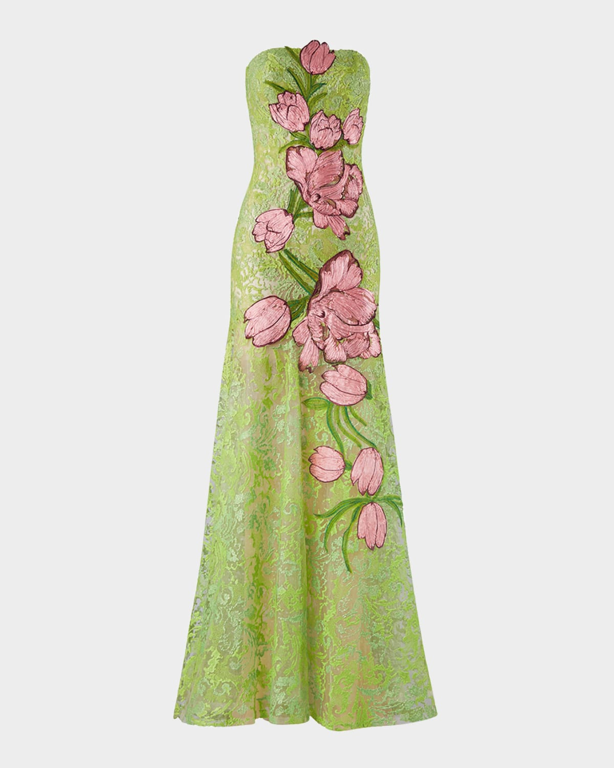 Tulip Embroidered Lace Strapless Maxi Dress - 1