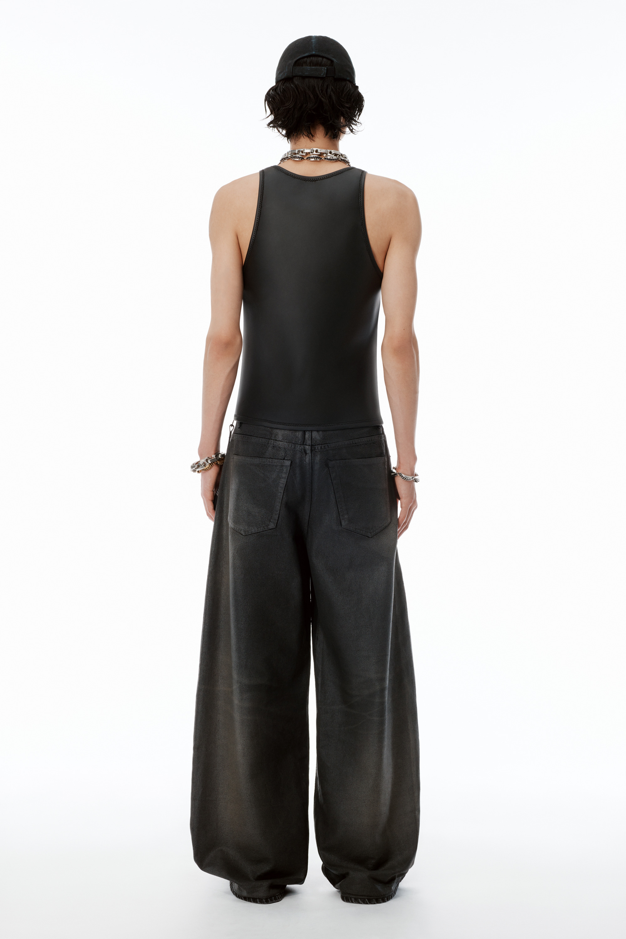 leather trompe-l'oeil denim jeans - 4