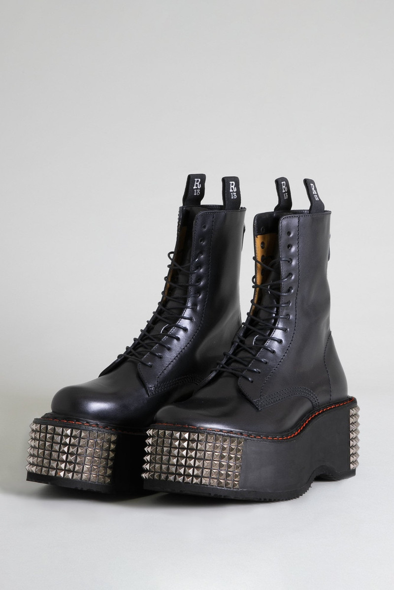 DOUBLE STACK BOOT WITH STUD SOLE - BLACK 1