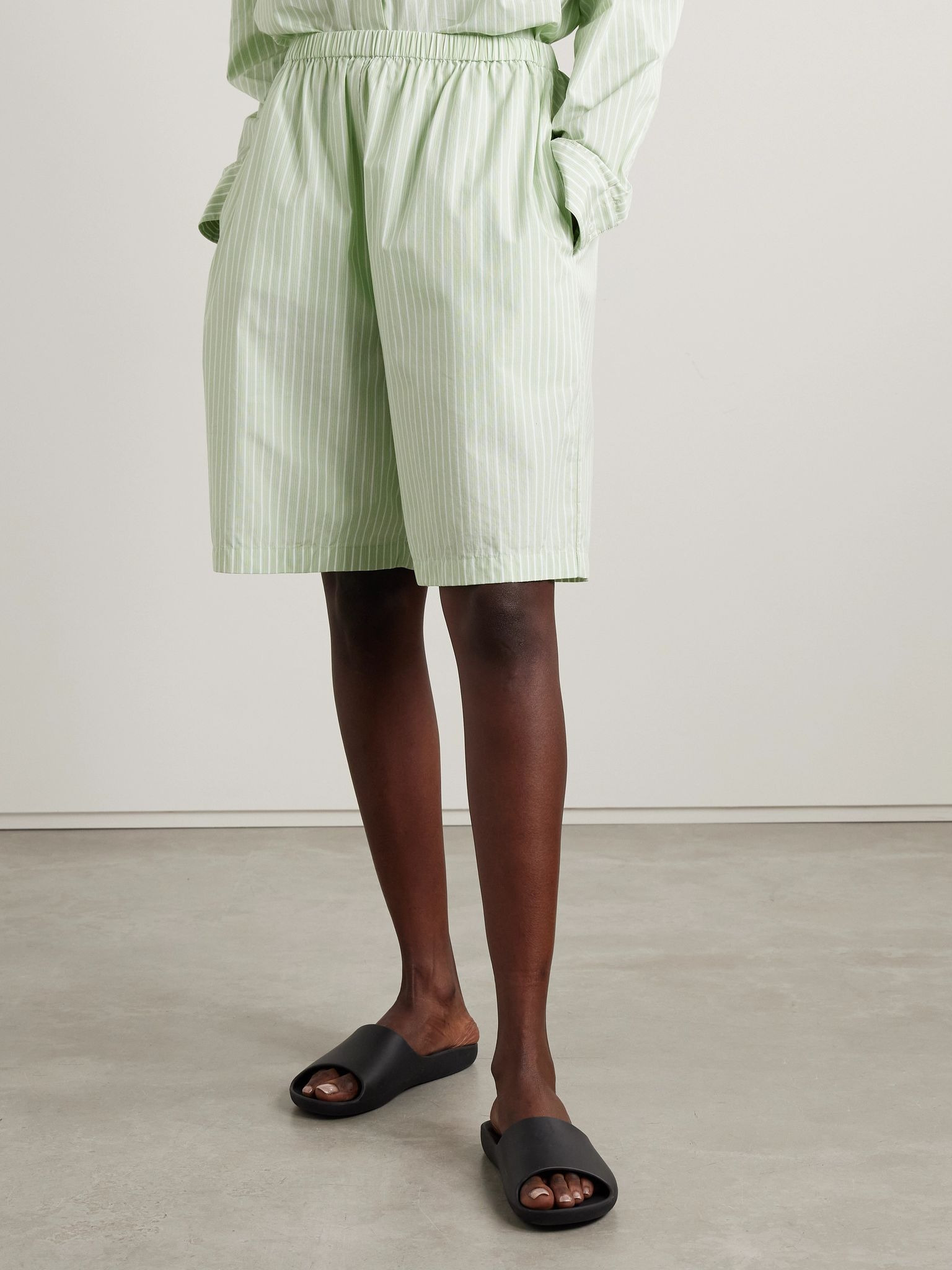Zinnia striped cotton-poplin shorts Green - 3