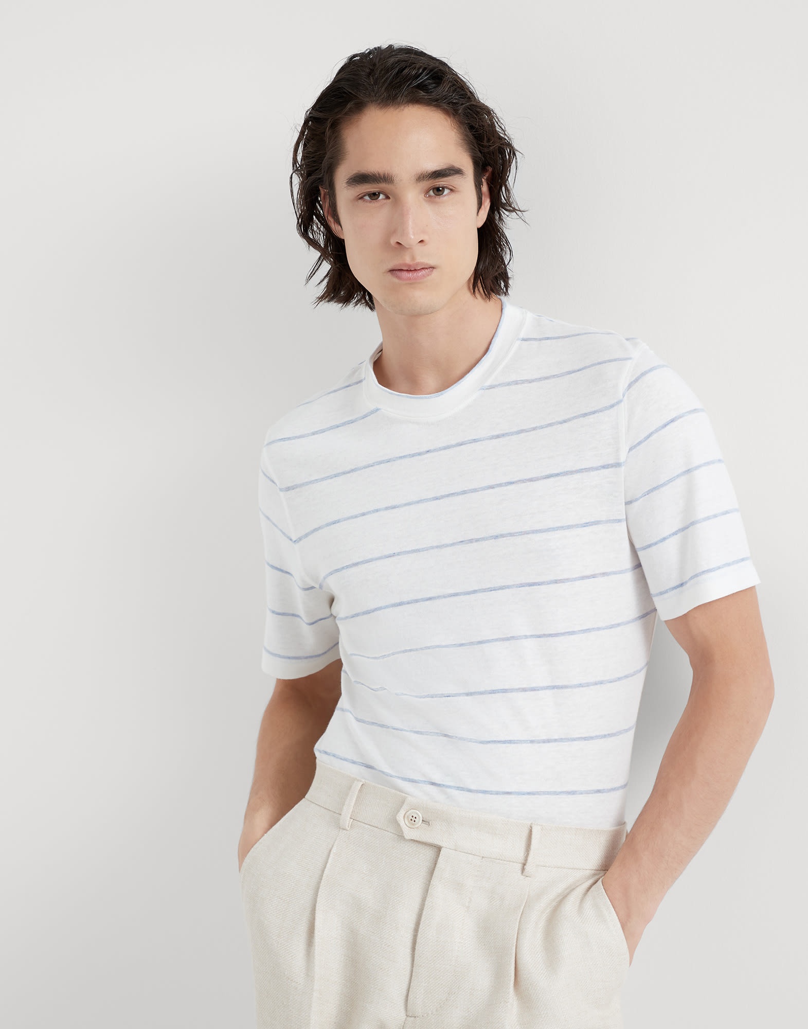 Linen and cotton striped jersey crew neck T-shirt - 4