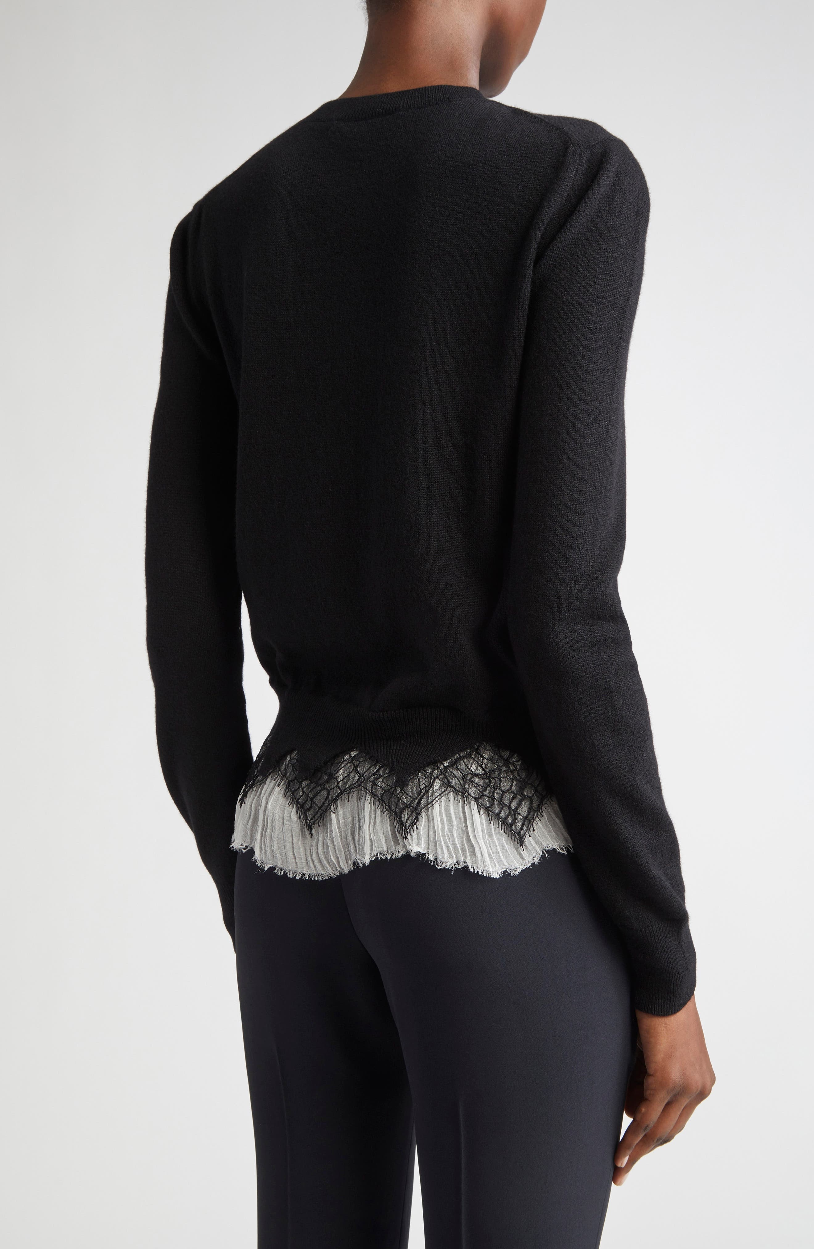 McQueen Cobweb Lace Wool & Cashmere Sweater in Black at Nordstrom - 3
