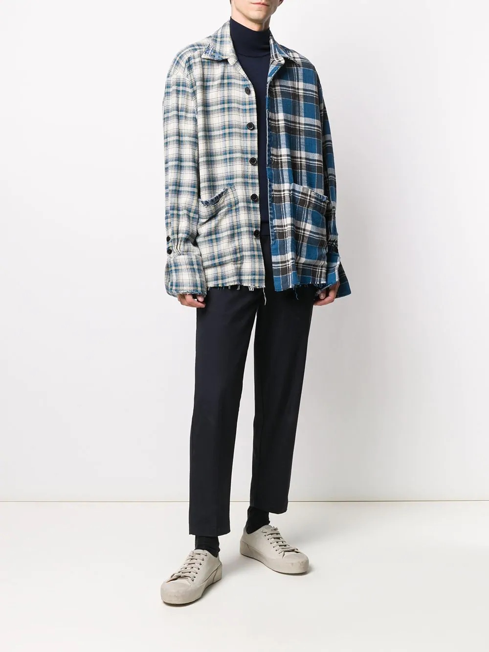 check-pattern panelled shirt - 2