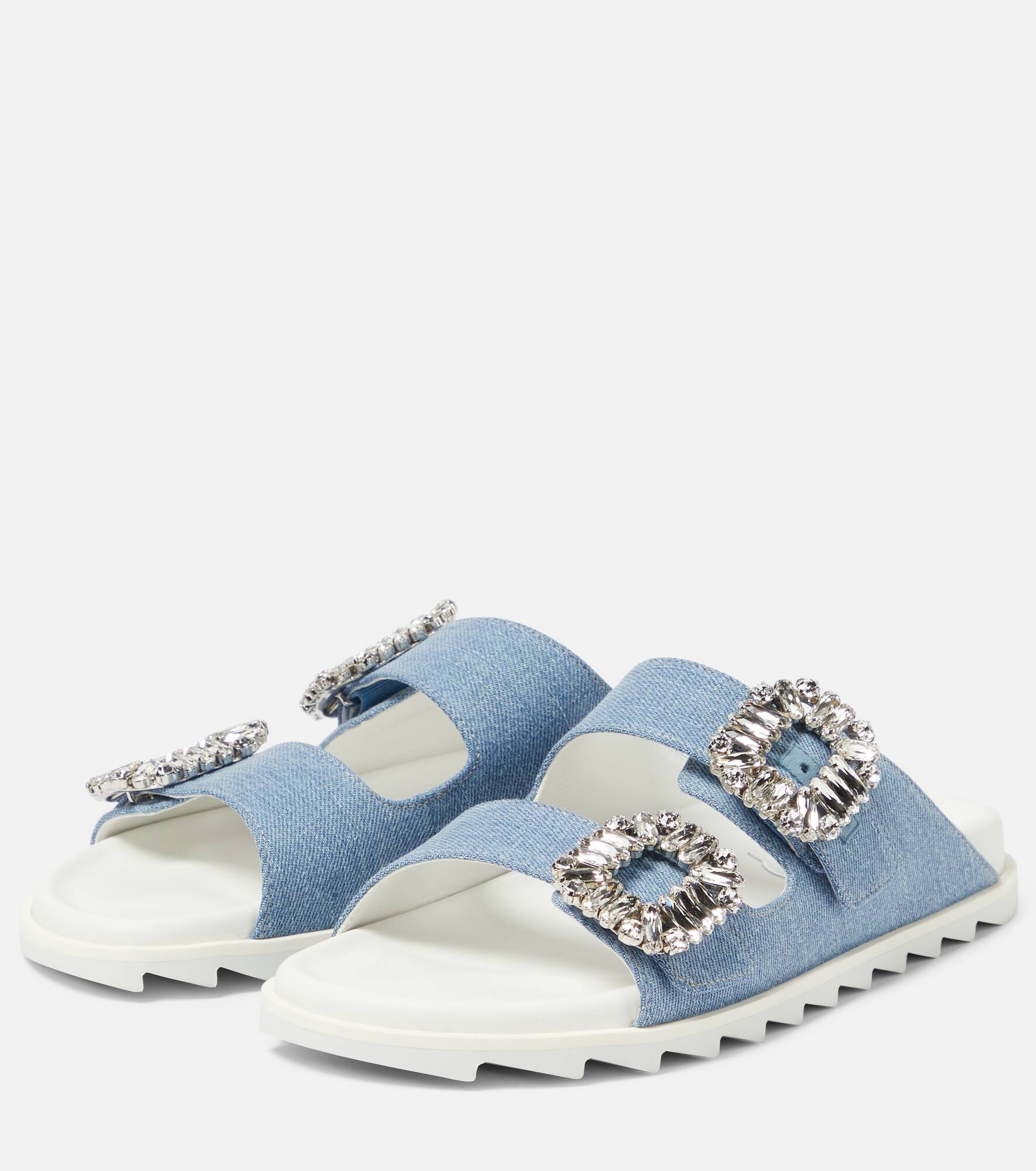Slidy Viv' embellished denim sandals - 5