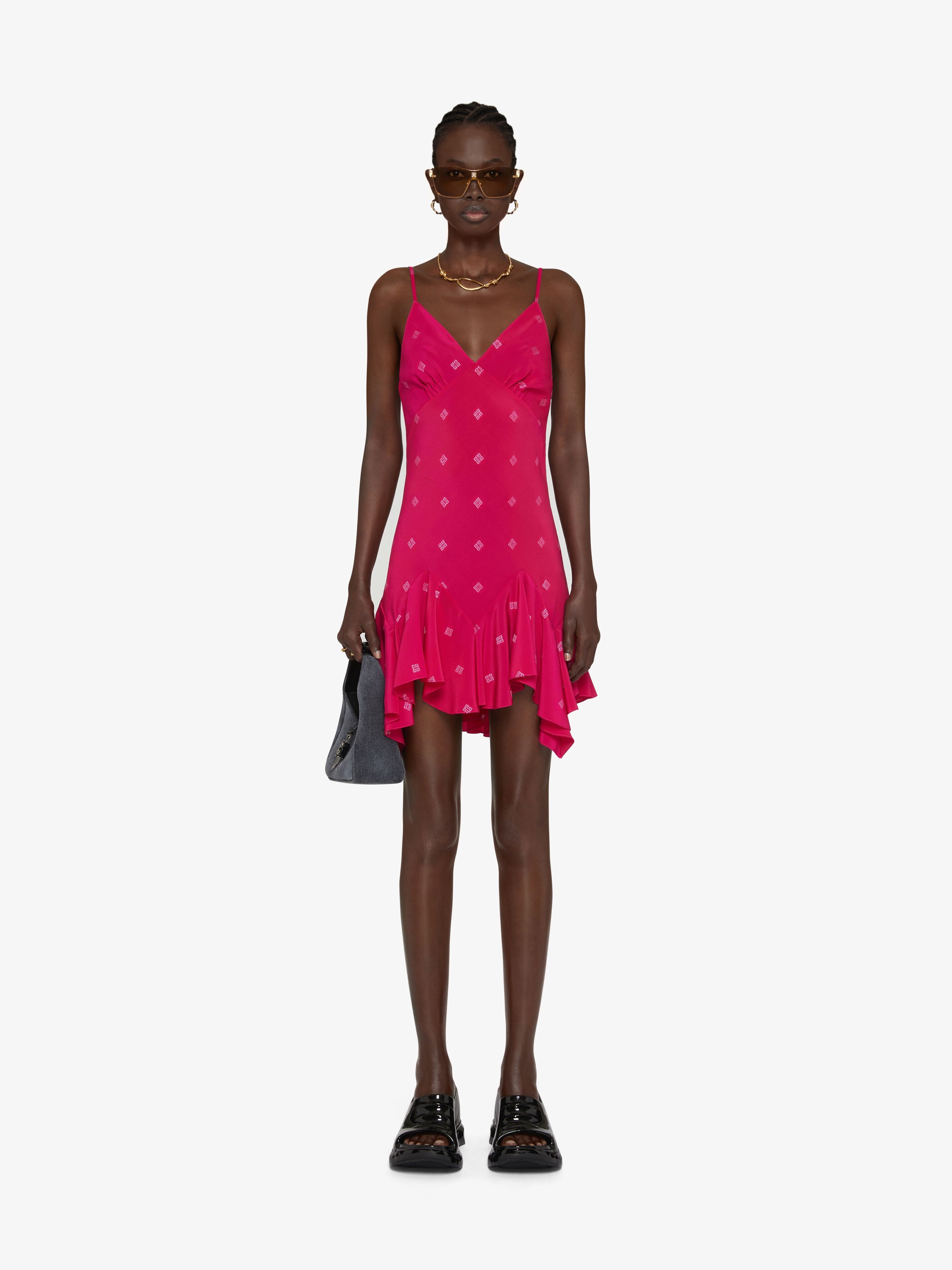STRAPS DRESS IN 4G SILK WITH RUFFLES - 2