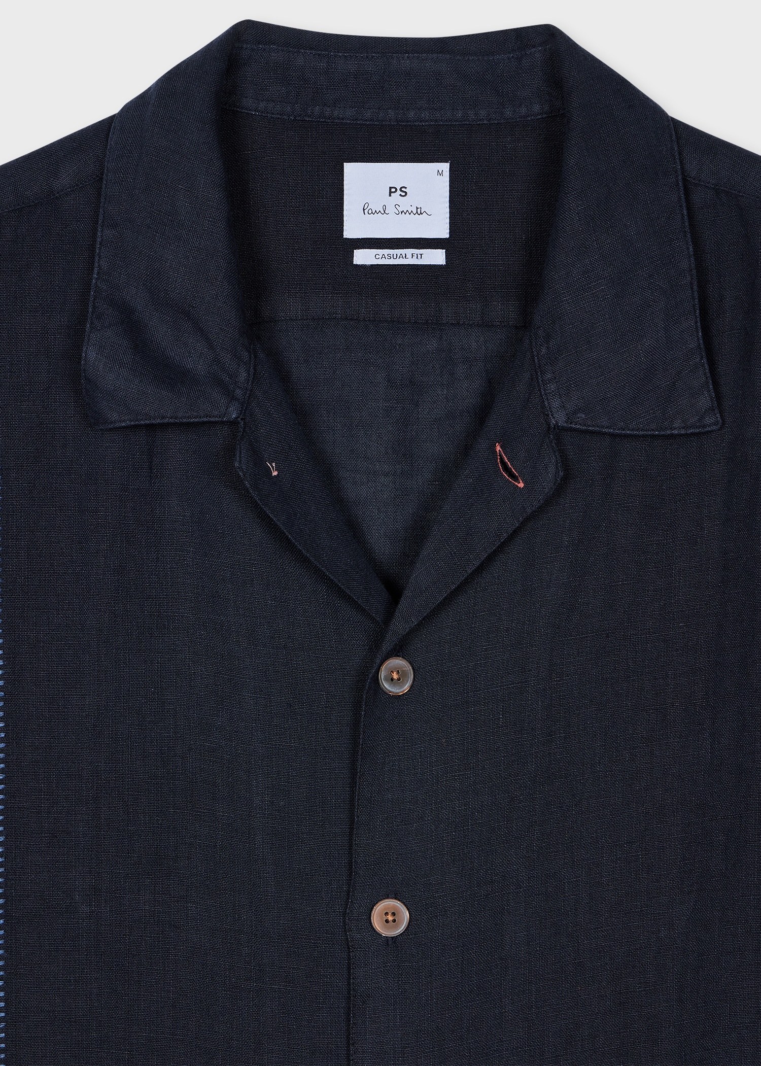 Dark Navy Linen Short-Sleeve Blanket-Stitch Shirt - 2