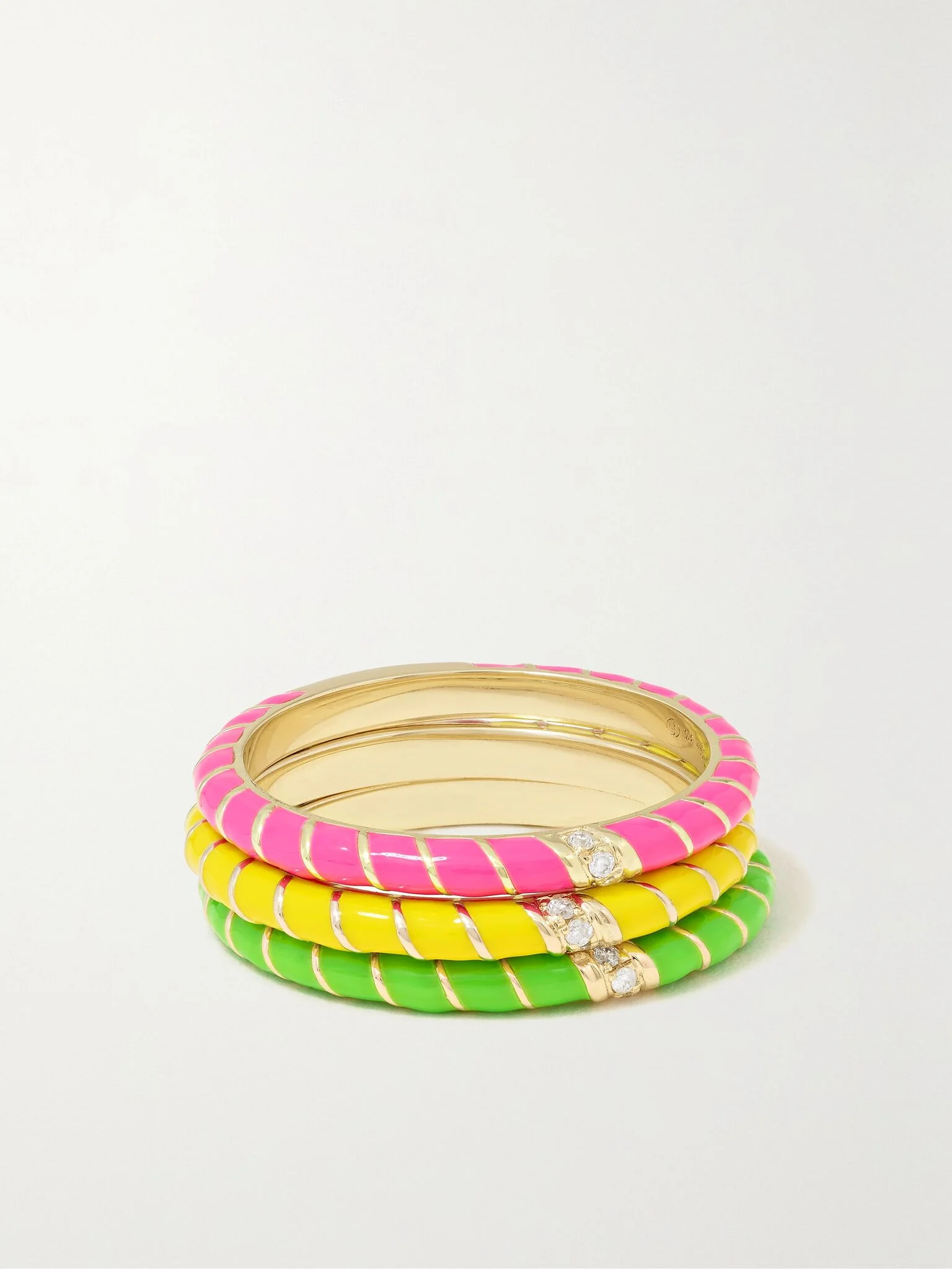 Alliance set of three 9-karat gold, enamel and diamond rings Gold - 1