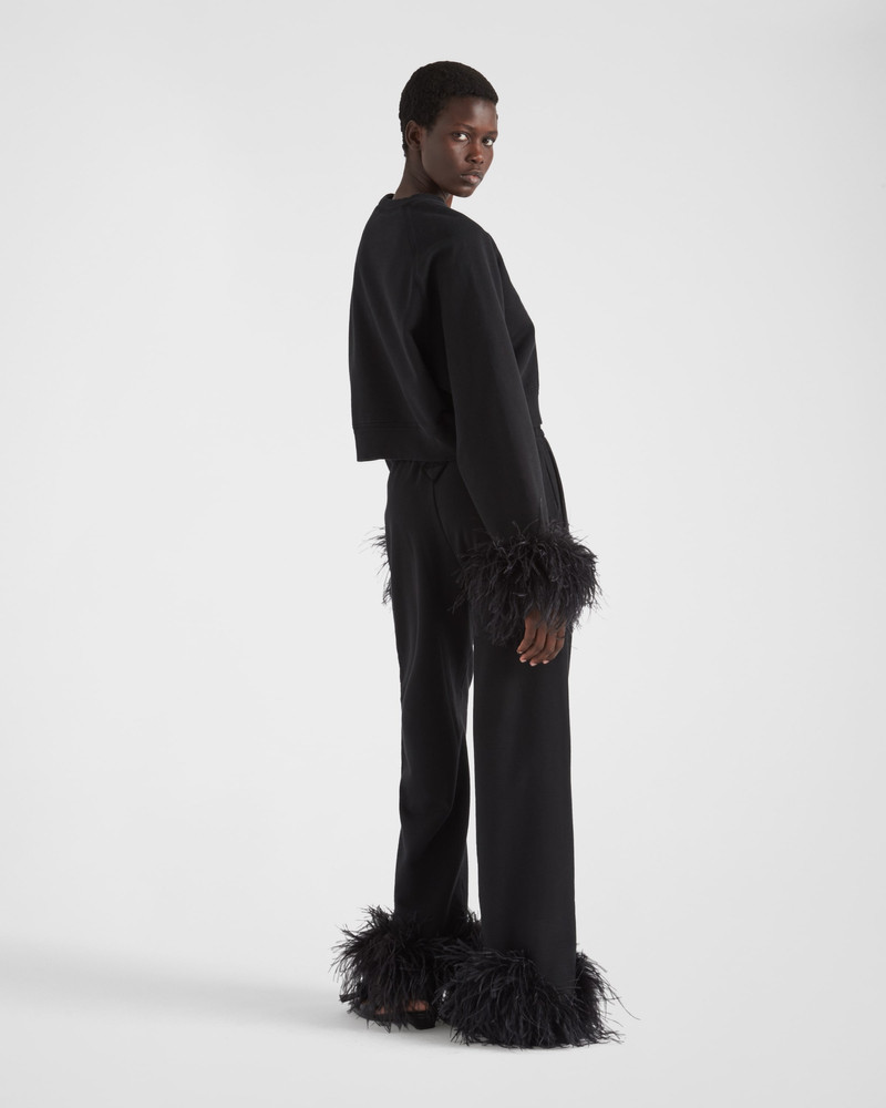 Cotton fleece joggers with feather trim 5