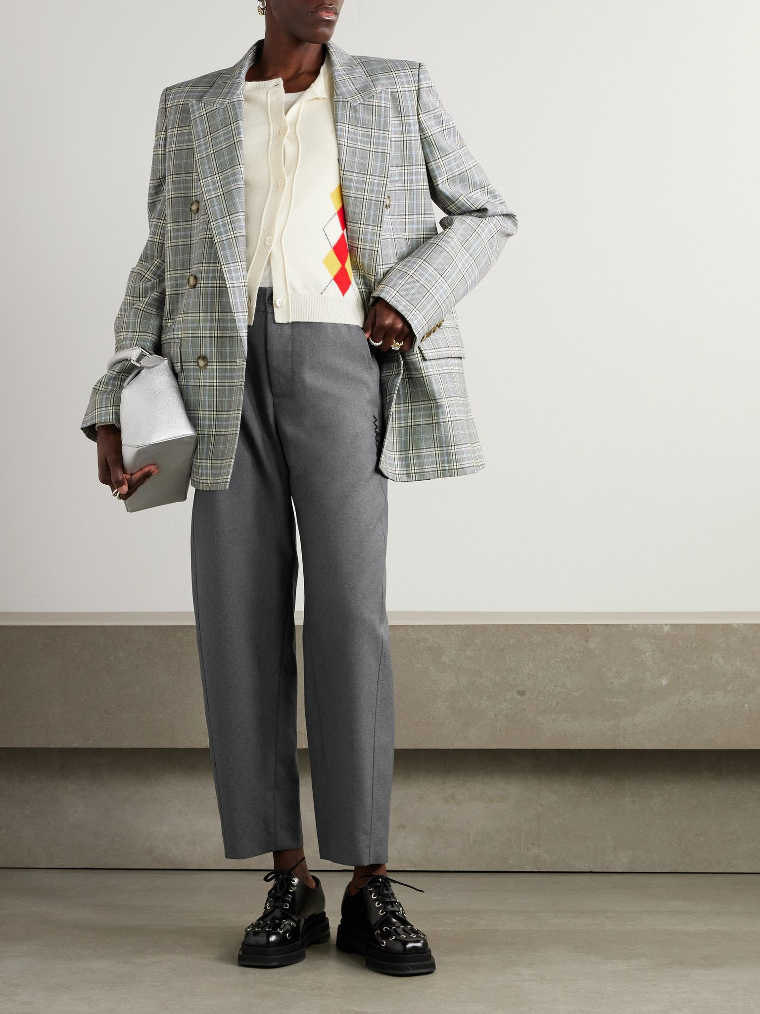 Cropped embroidered wool straight-leg pants Gray - 2