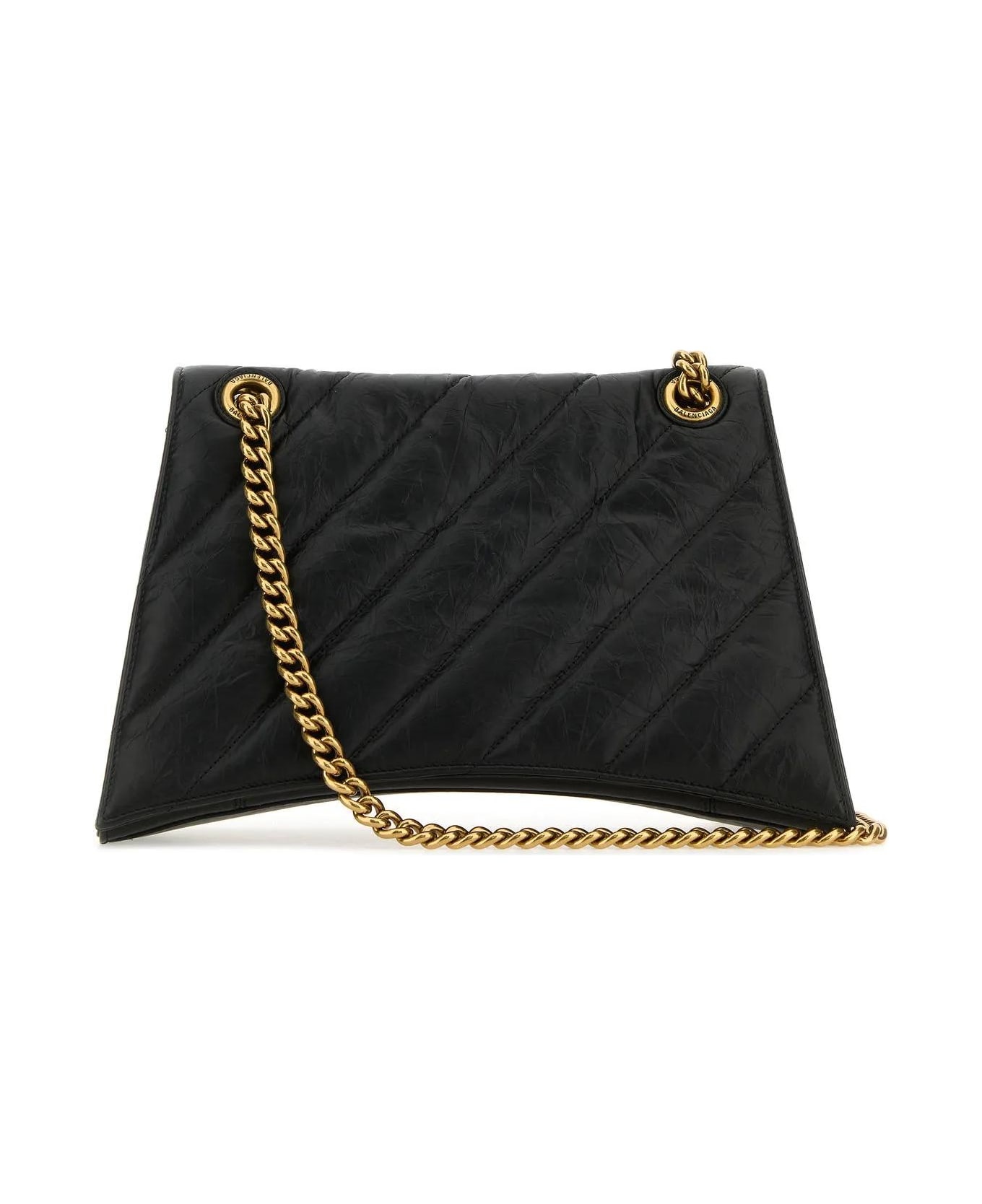 Black Leather Medium Crush Shoulder Bag - 3