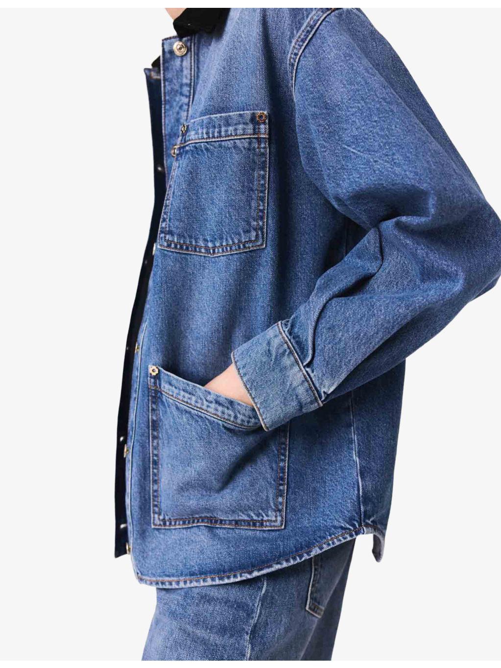 Cord-Collar Relaxed-Fit Denim Jacket - 6