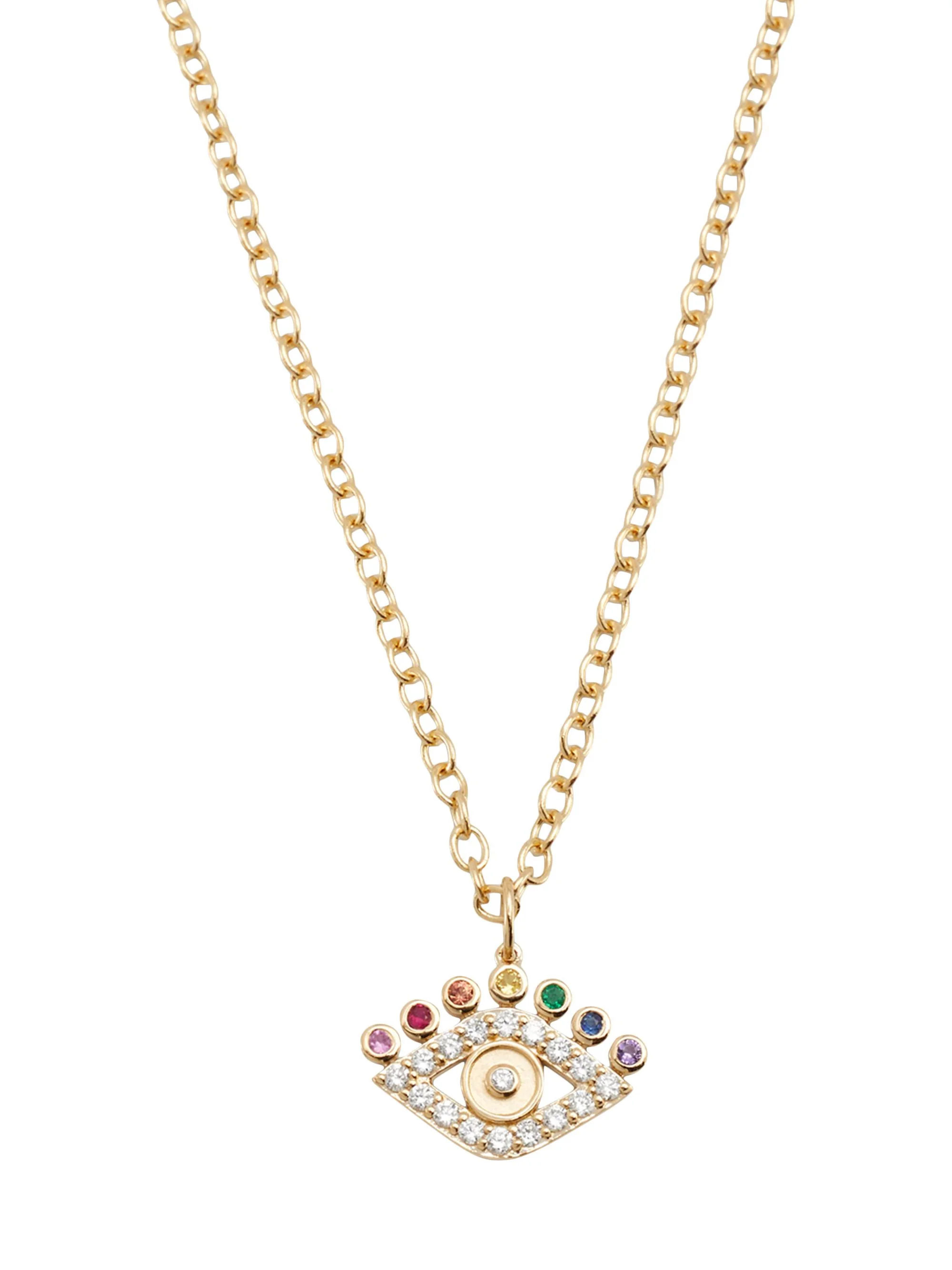 Women's Evil Eye 14K Yellow Gold, Multi-Stone & X TCW Diamond Pendant Necklace - Gold - 1