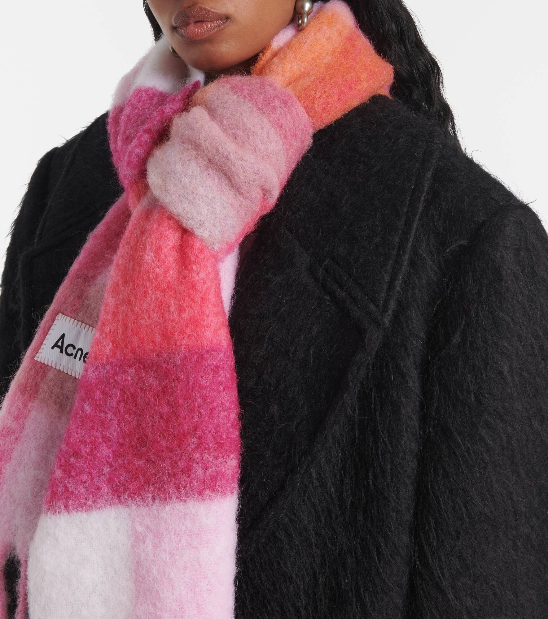 Logo checked wool-blend scarf - 3