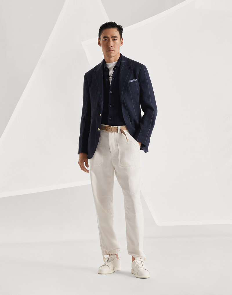 Linen wide chalk stripe deconstructed Cavallo blazer 5