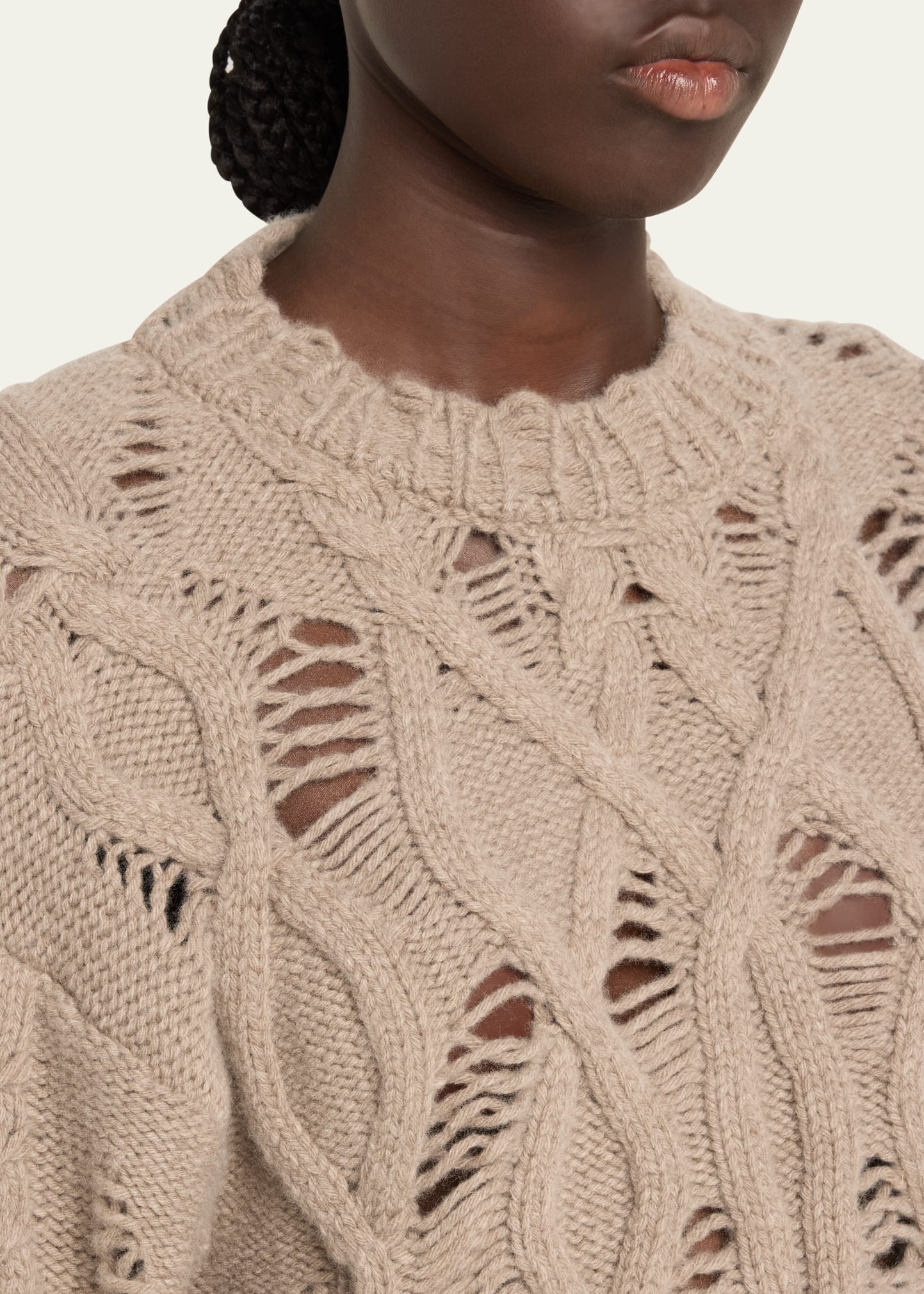 Distress Crop Cable Wool Cashmere Sweater - 5