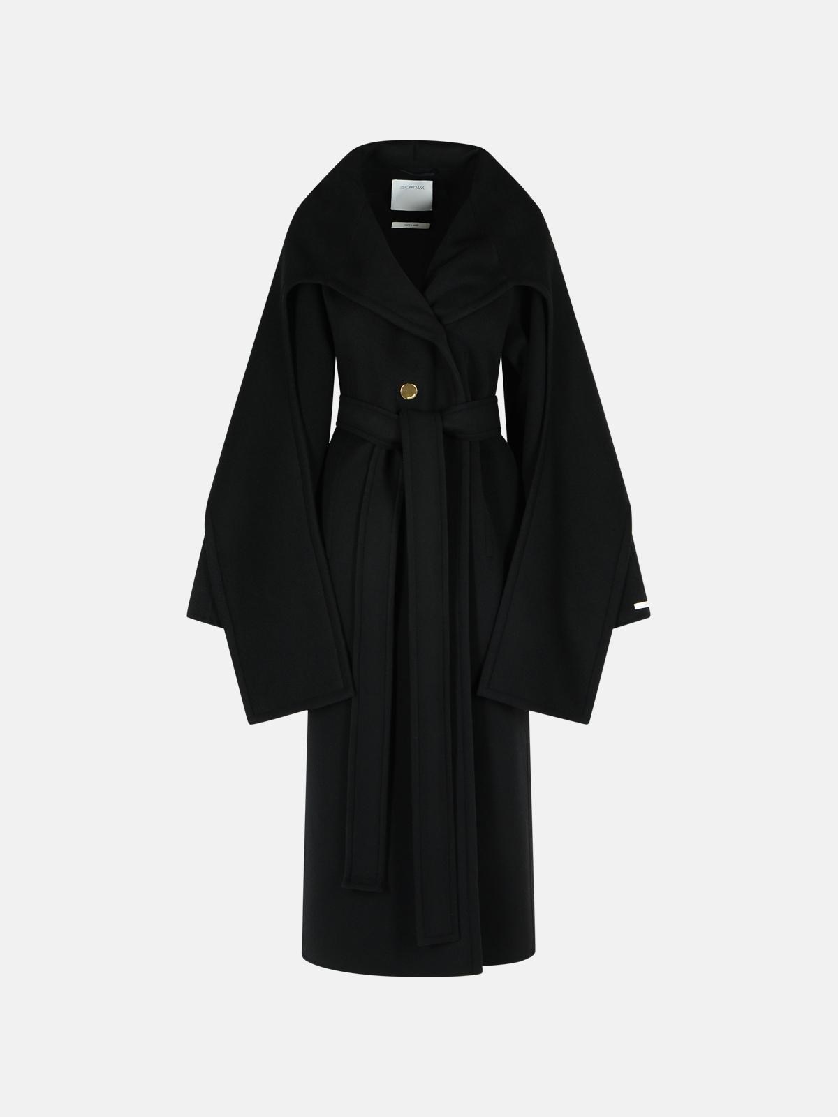 BALDO' BLACK VIRGIN WOOL COAT WITH SCARF COLLAR - 1