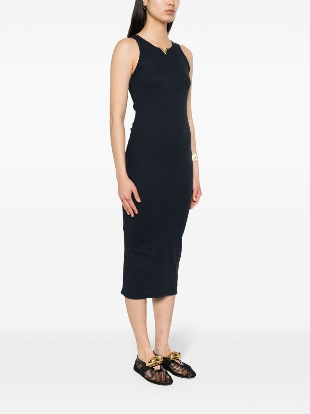 logo-plaque ribbed maxi dress - 3