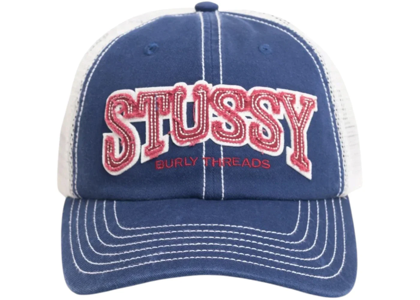 Stussy Mid-Depth Burly Threads Trucker Cap Navy - 1