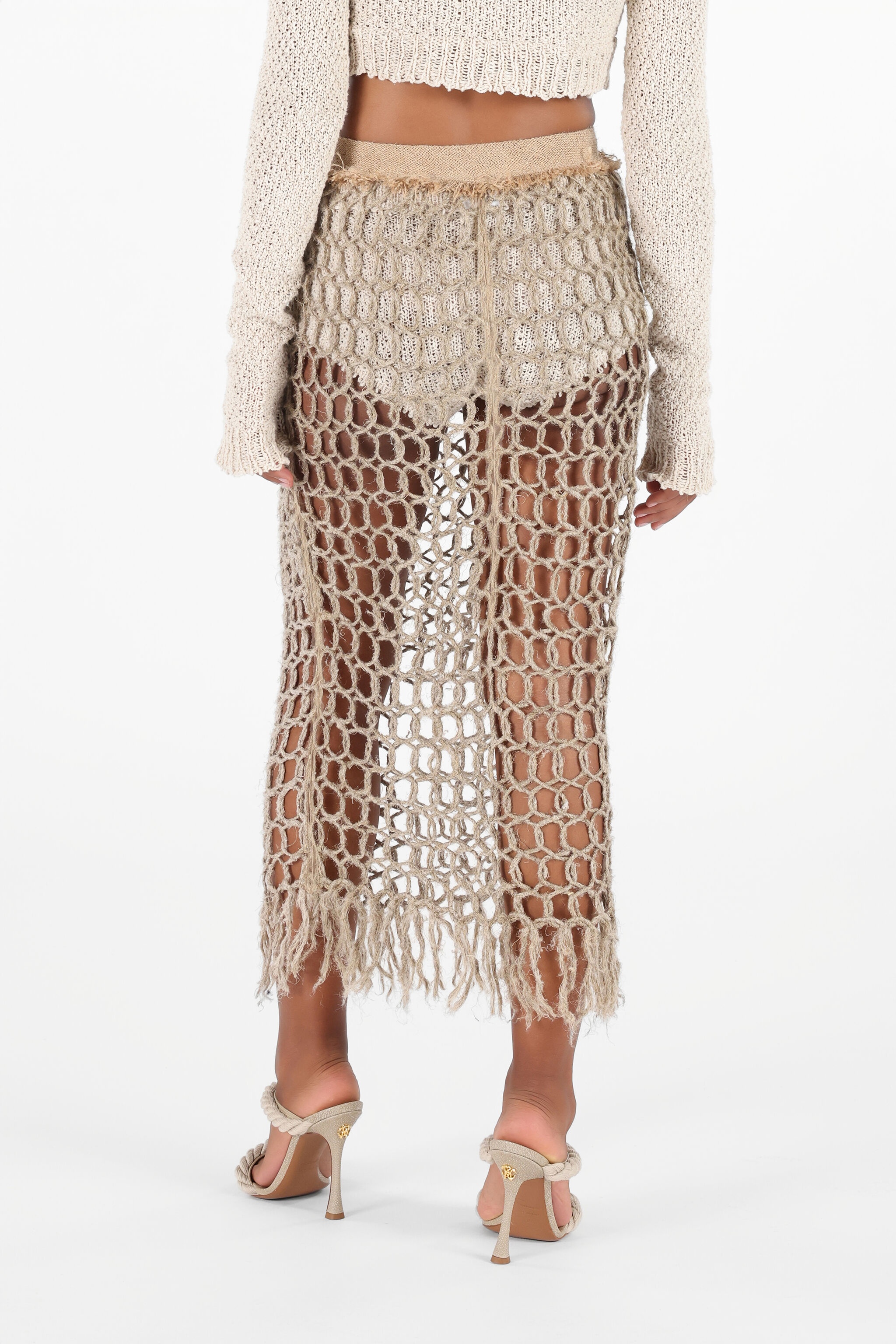 Long Mesh Skirt with Fringes - 4