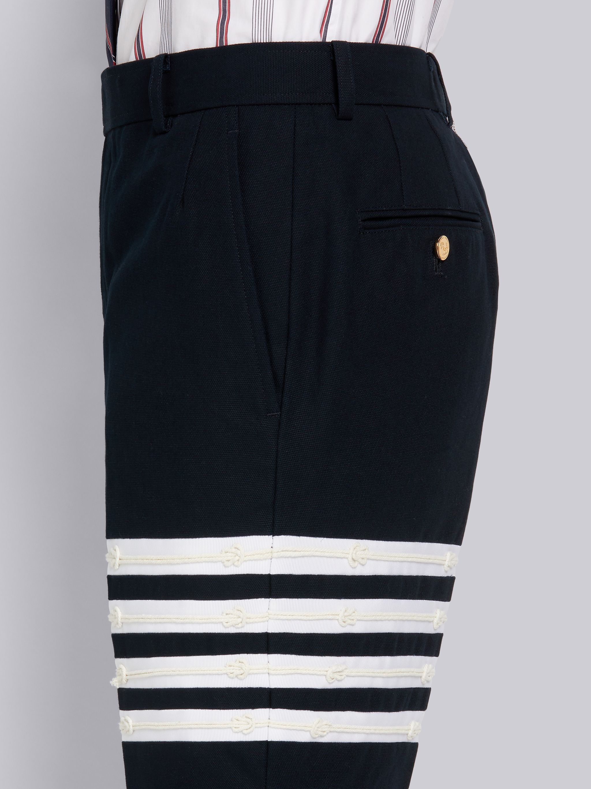Navy Washed Cotton Canvas Embroidered 4-Bar Unconstructed Chino Short - 5