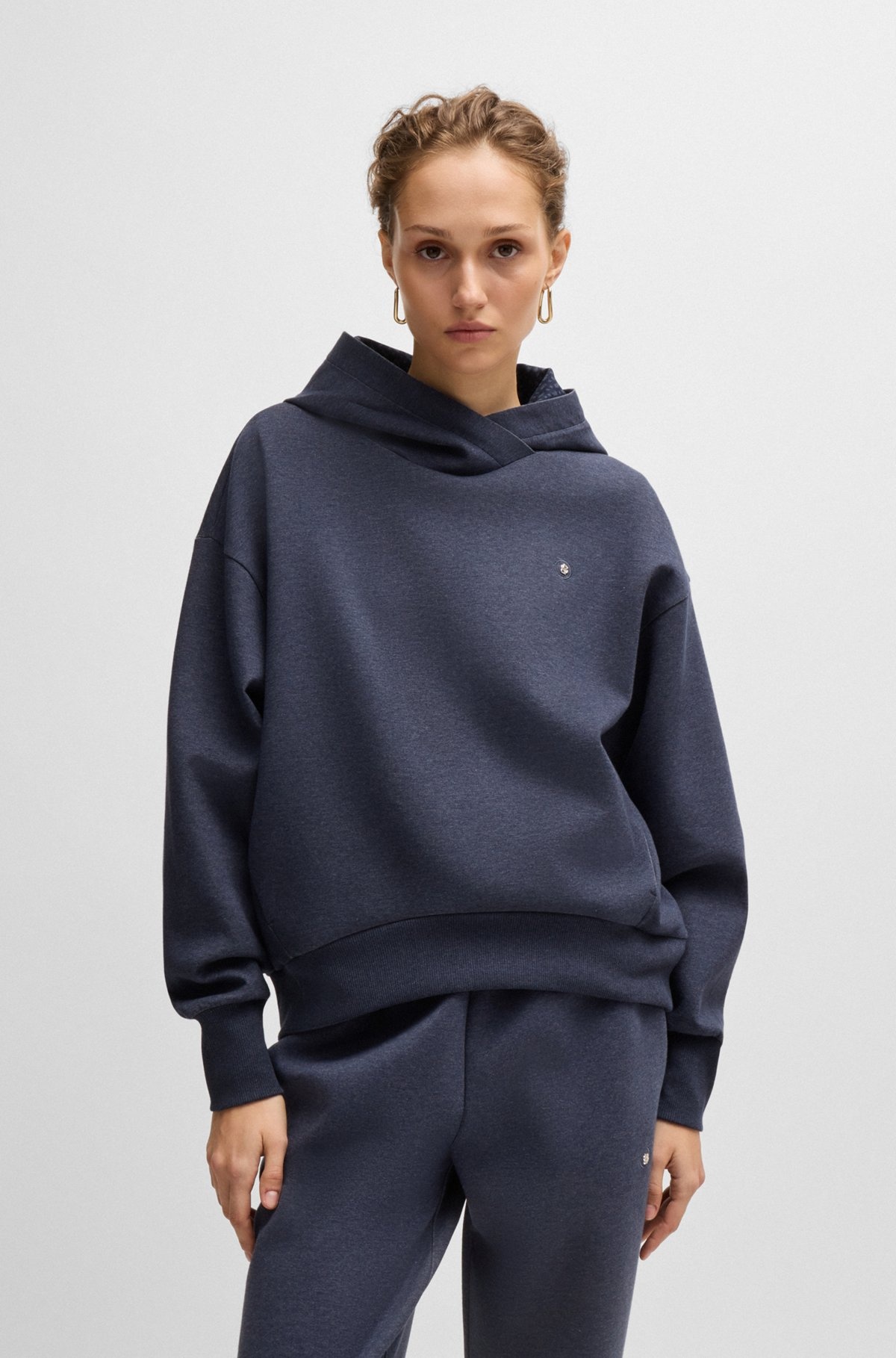 MELANGE-COTTON HOODIE WITH DOUBLE B MONOGRAM - 2