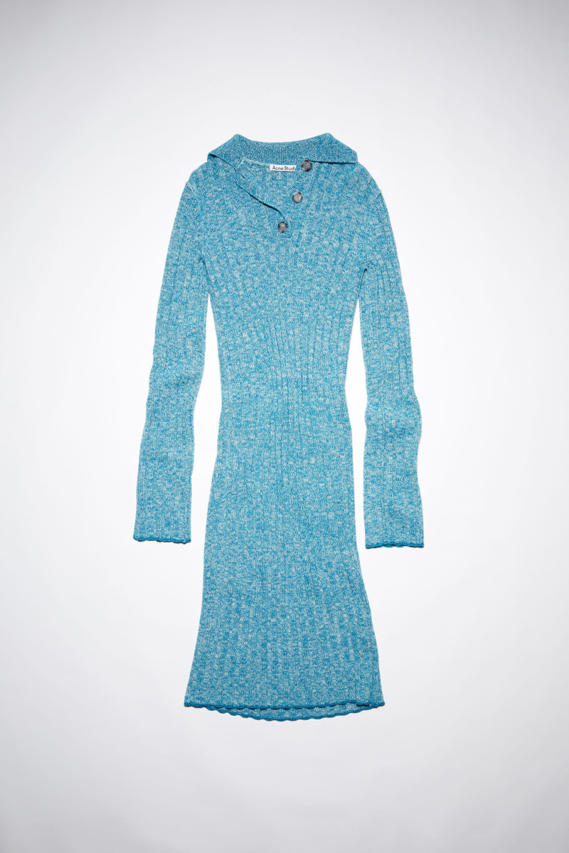 Polo ribbed knit dress - Grey/Turqouise 1